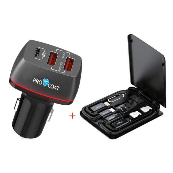 Procoat 2 usb QC 3.0 + 1 pd type c car charger + Procoat 6 type usb cable multi kit-0